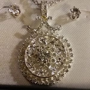 crystal necklace with diamond accented earrings